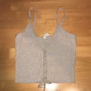 V-neck lace up cami crop